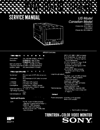 SONY PVM-8044Q SONY PVM-8041Q, 8044Q
TRINITRON COLOR VIDEO MONITOR
SERVICE MANUAL (9-978-257-01)